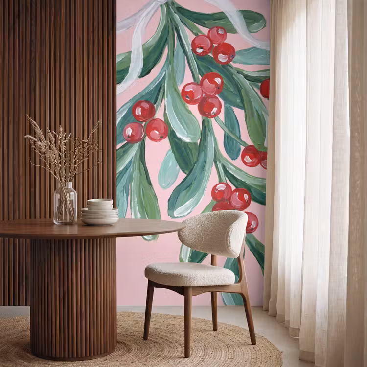 Behang - Plant - Kerst - Roze — 4