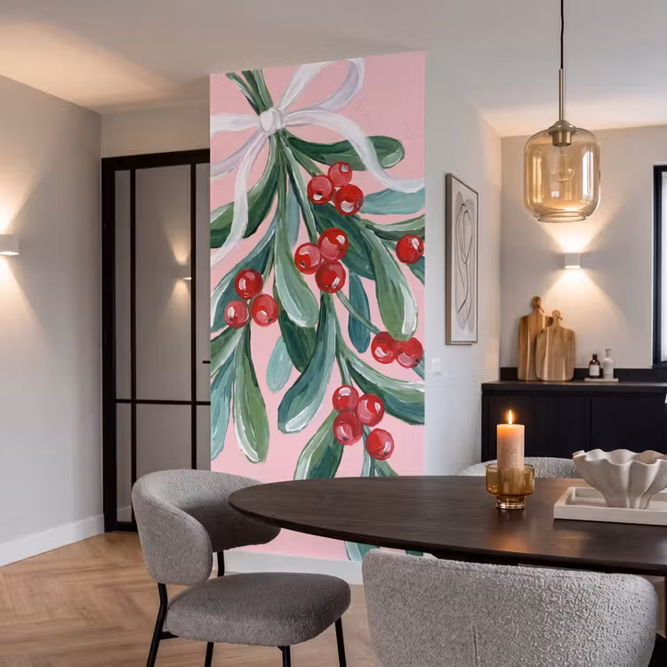 Behang - Plant - Kerst - Roze — 5