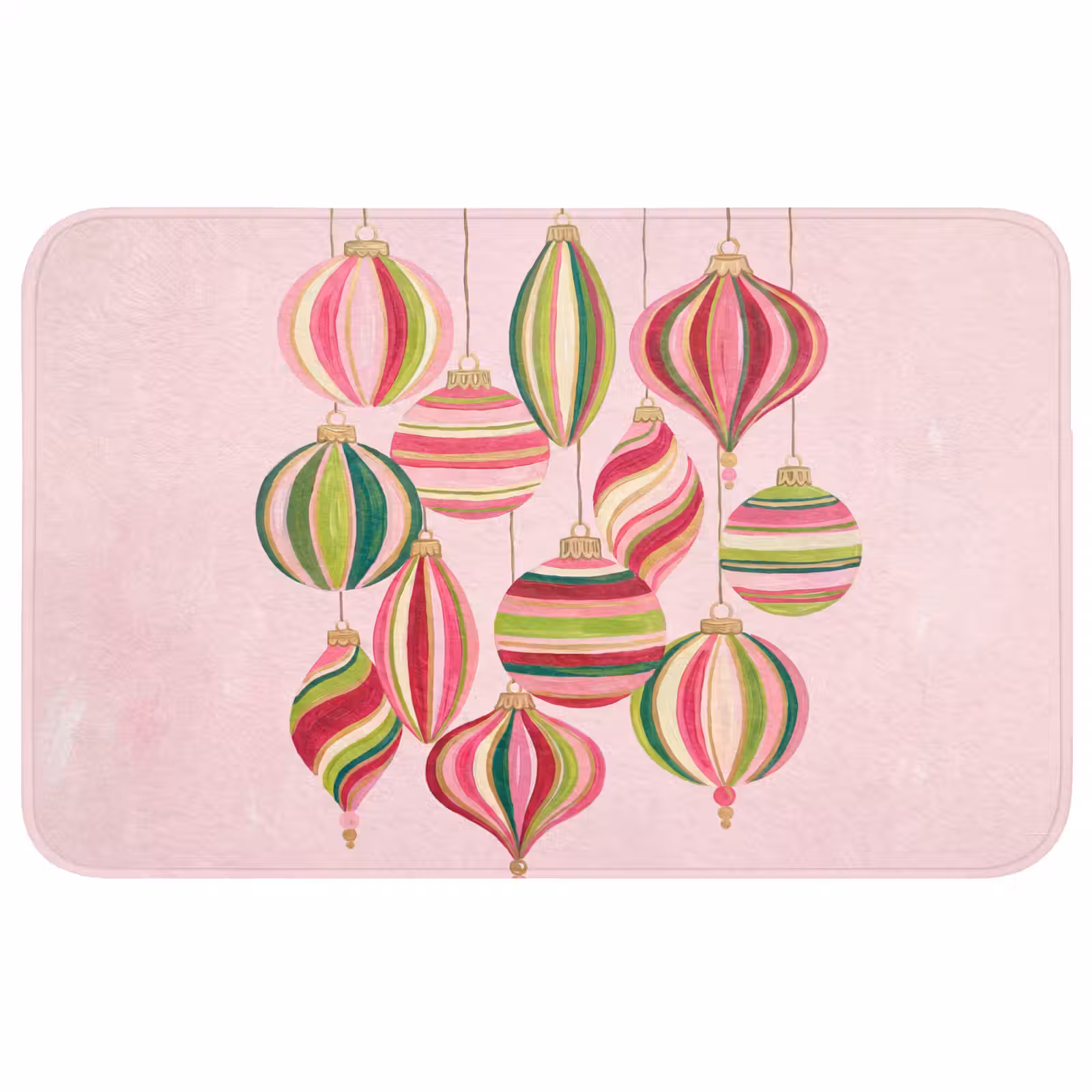 Badmat - Kerstversiering - Gestreept - Roze — 1