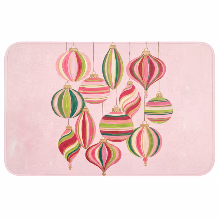 Badmat - Kerstversiering - Gestreept - Roze — 1