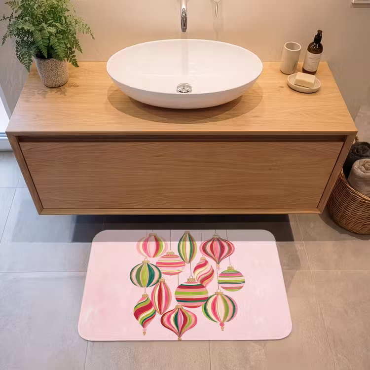 Badmat - Kerstversiering - Gestreept - Roze — 2