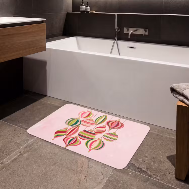 Badmat - Kerstversiering - Gestreept - Roze — 4