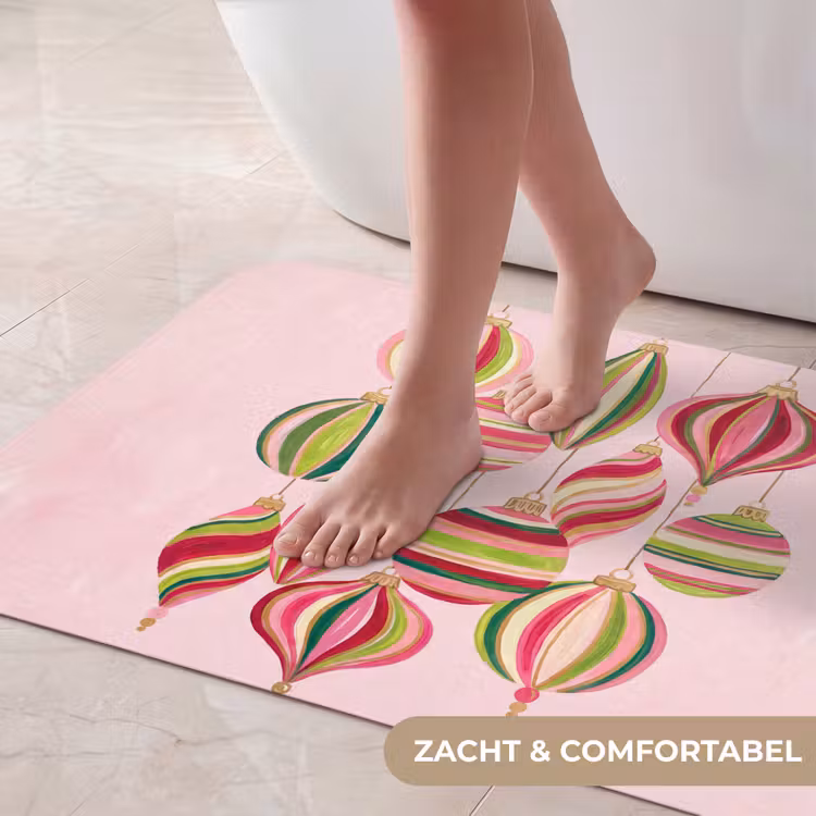 Badmat - Kerstversiering - Gestreept - Roze — 5