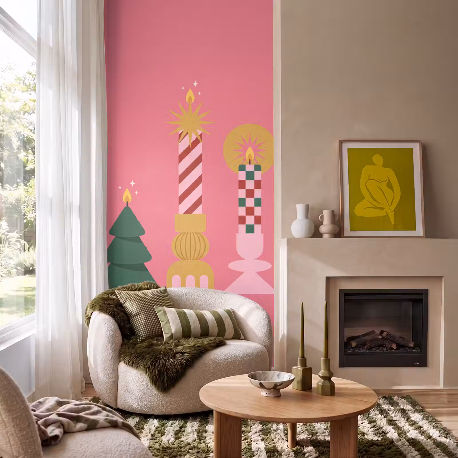 Behang - Kaarsen - Feest - Roze — 1
