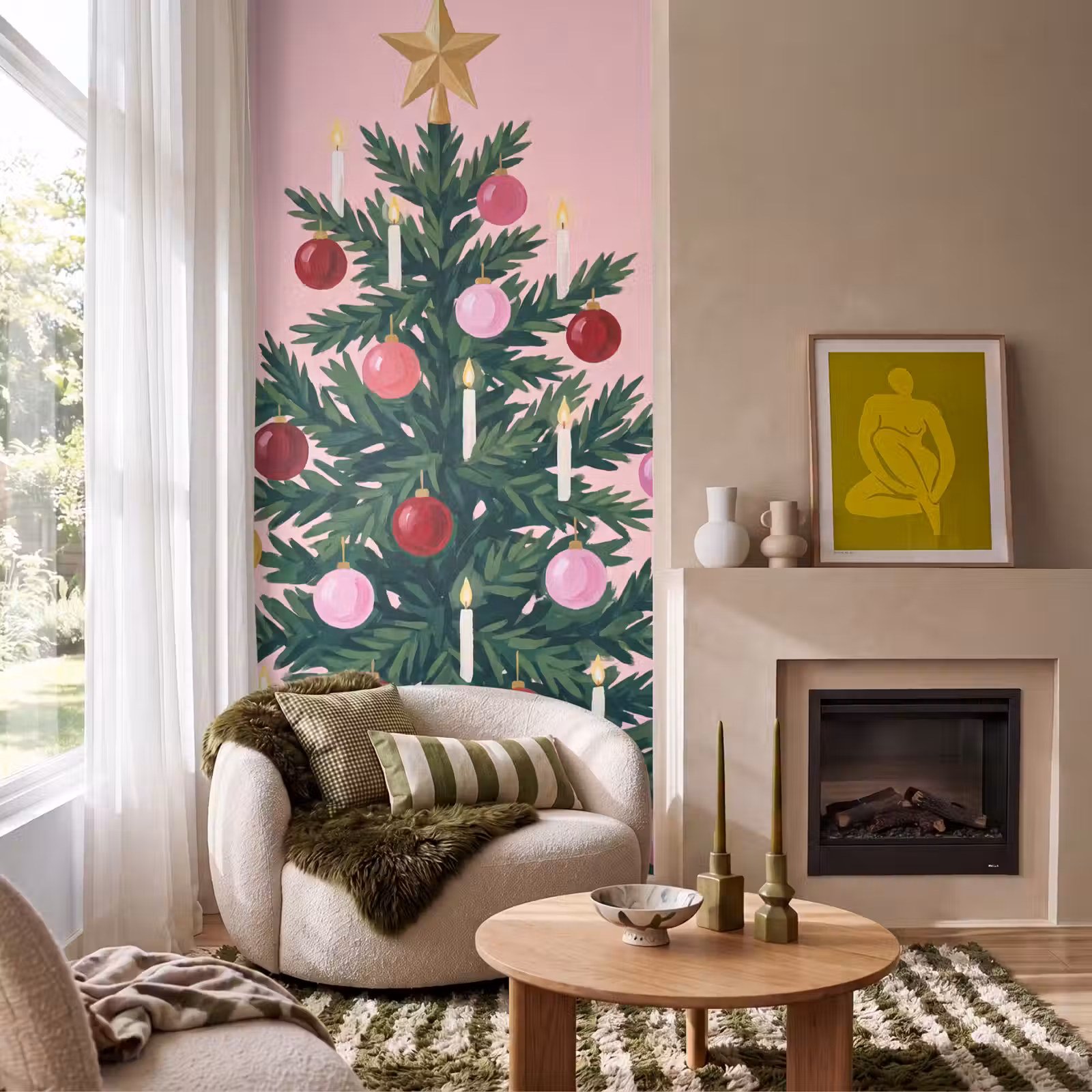 Behang - Kerstboom - Kerst - Roze — 1