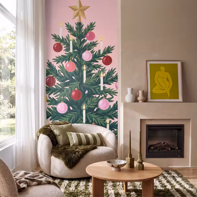 Behang - Kerstboom - Kerst - Roze — 1
