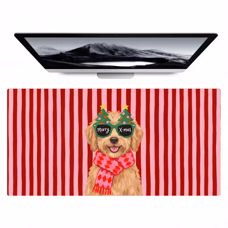Bureau onderlegger - Hond - Kerst - Rood — 1