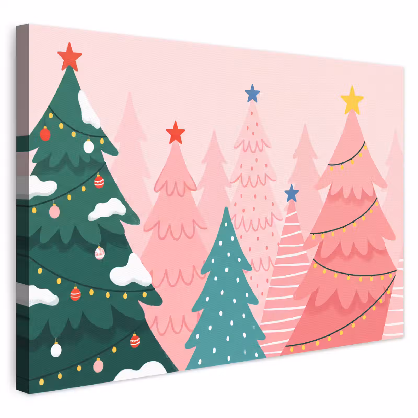 Canvas schilderij - Kerstbomen - Illustratie - Roze — 1