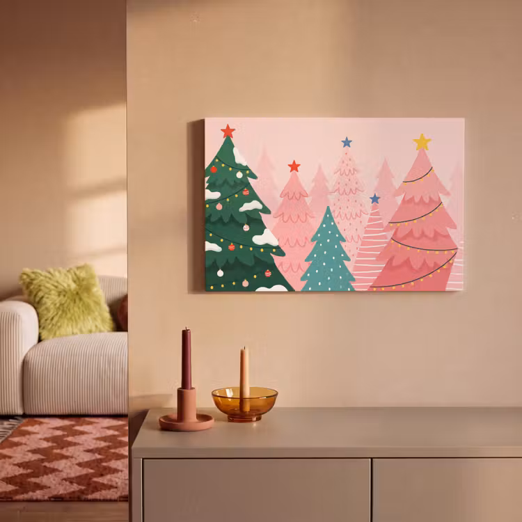 Canvas schilderij - Kerstbomen - Illustratie - Roze — 2