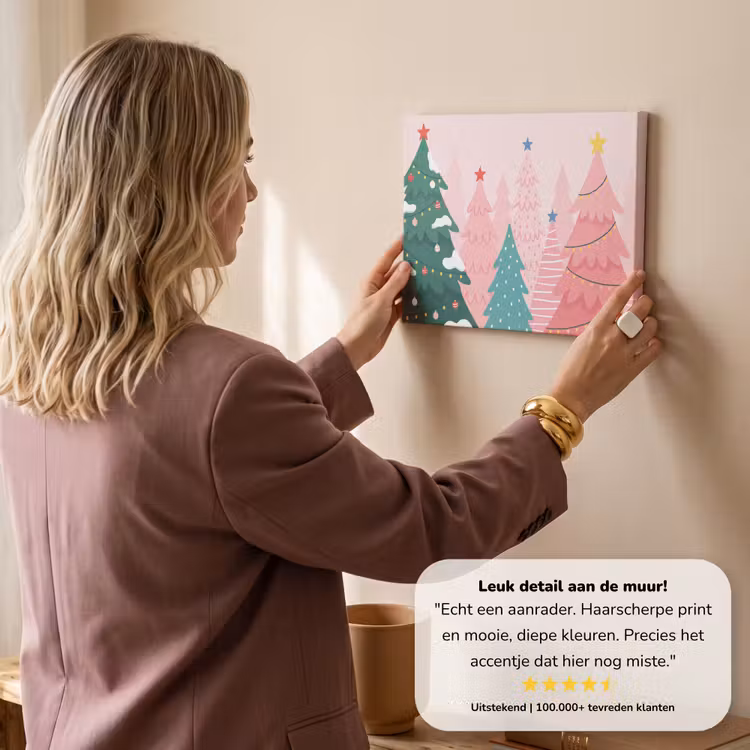 Canvas schilderij - Kerstbomen - Illustratie - Roze — 3
