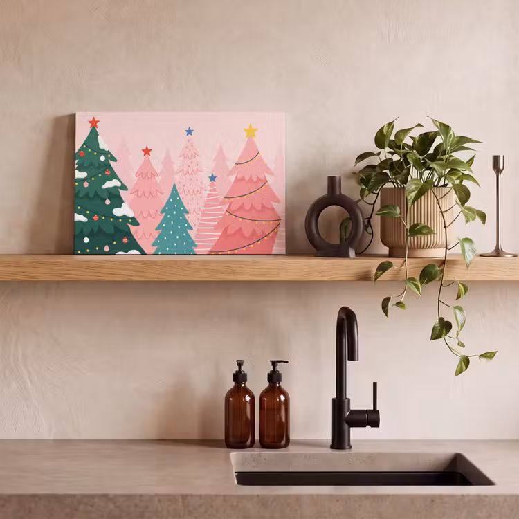 Canvas schilderij - Kerstbomen - Illustratie - Roze — 4