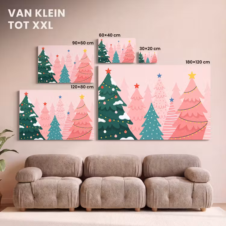 Canvas schilderij - Kerstbomen - Illustratie - Roze — 8