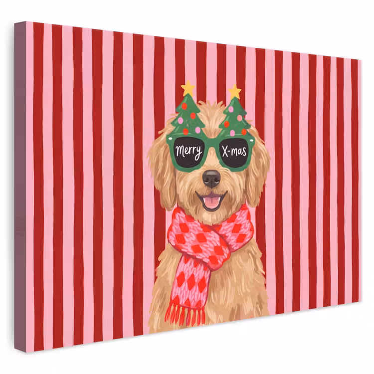 Canvas schilderij - Hond - Kerst - Rood — 1