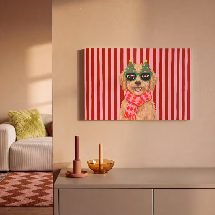 Canvas schilderij - Hond - Kerst - Rood — 2