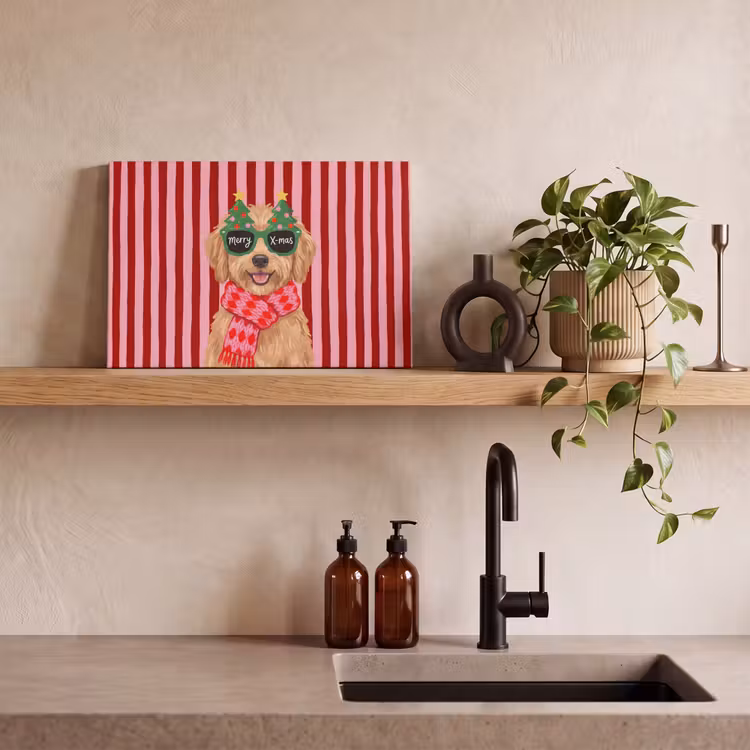 Canvas schilderij - Hond - Kerst - Rood — 4