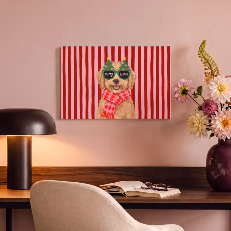 Canvas schilderij - Hond - Kerst - Rood — 6
