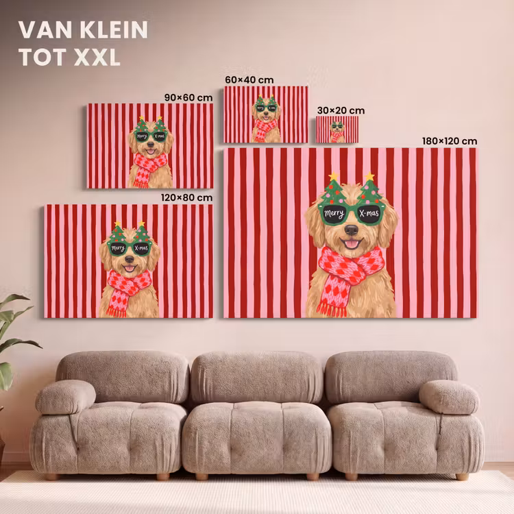 Canvas schilderij - Hond - Kerst - Rood — 8