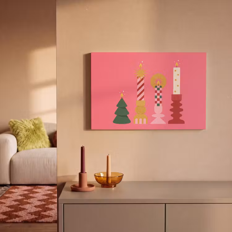 Canvas schilderij - Kaarsen - Feest - Roze — 2