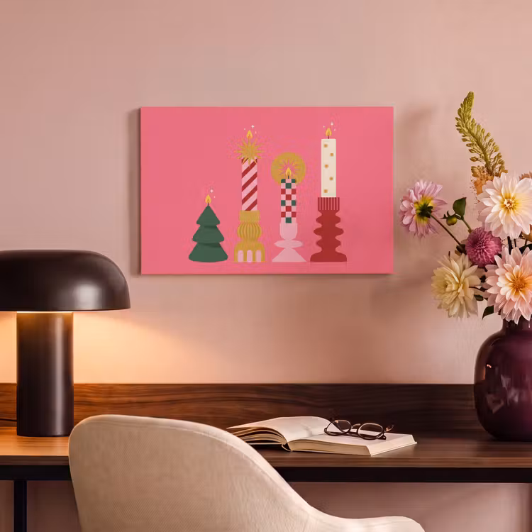 Canvas schilderij - Kaarsen - Feest - Roze — 6