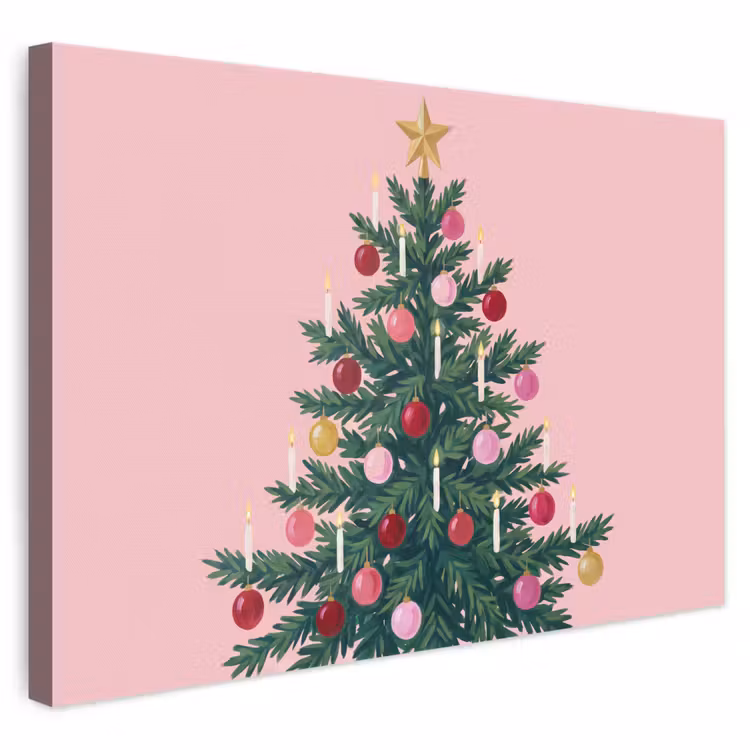 Canvas schilderij - Kerstboom - Kerst - Roze — 1