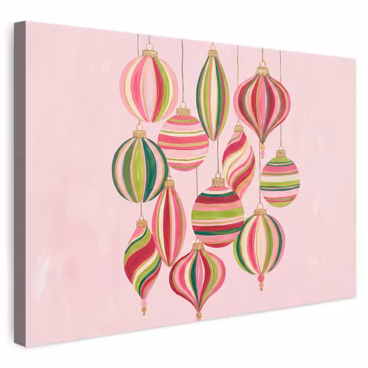 Canvas schilderij - Kerstversiering - Gestreept - Roze — 1