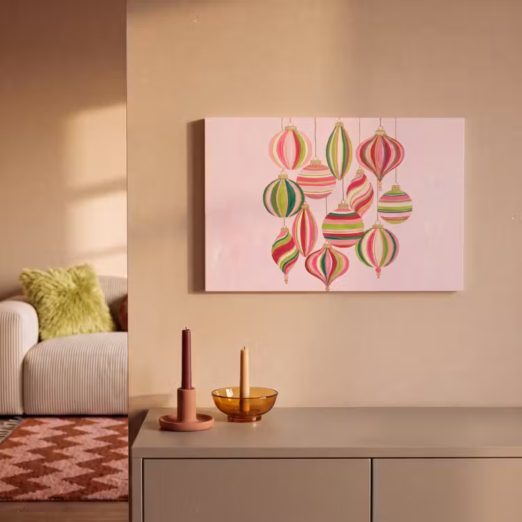 Canvas schilderij - Kerstversiering - Gestreept - Roze — 2