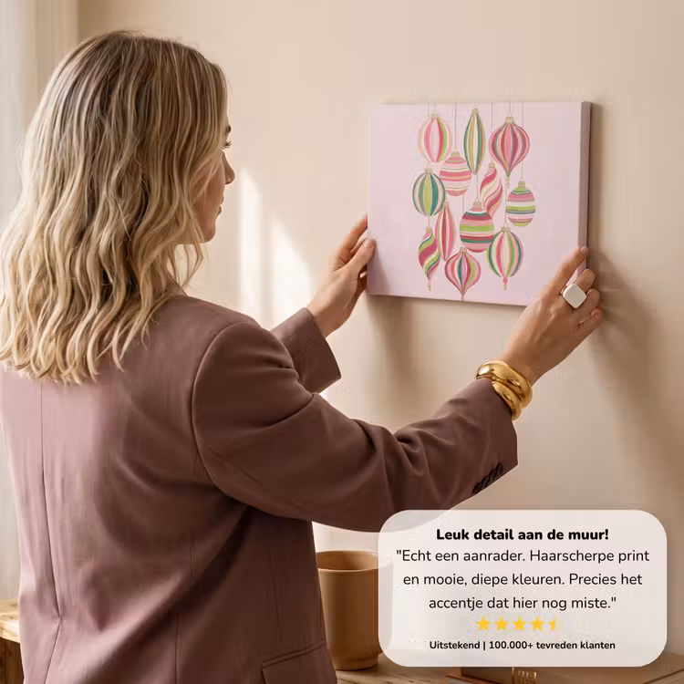 Canvas schilderij - Kerstversiering - Gestreept - Roze — 3