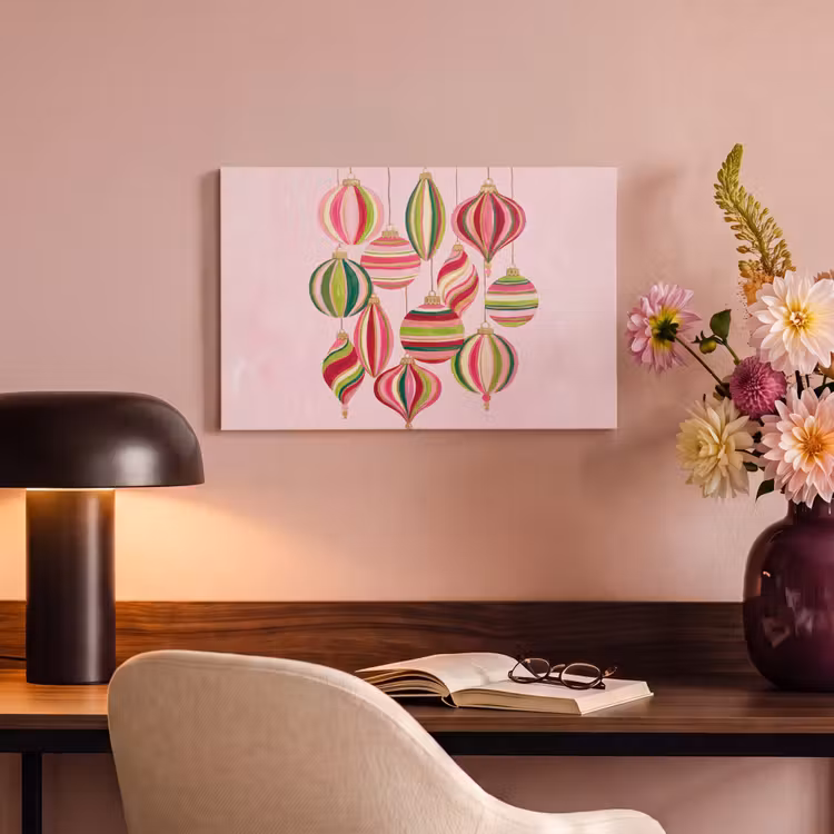 Canvas schilderij - Kerstversiering - Gestreept - Roze — 6