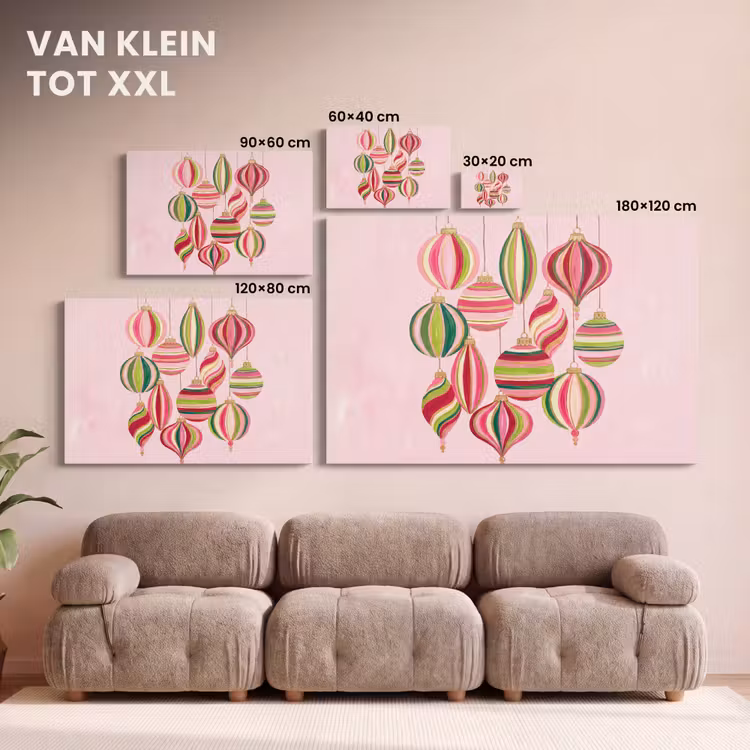 Canvas schilderij - Kerstversiering - Gestreept - Roze — 8