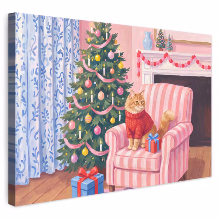 Canvas schilderij - Kat - Kerst - Interieur — 1