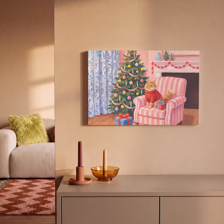 Canvas schilderij - Kat - Kerst - Interieur — 2