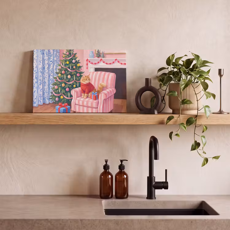 Canvas schilderij - Kat - Kerst - Interieur — 4
