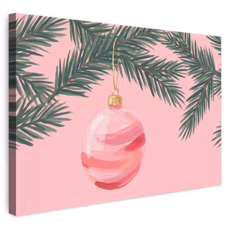 Canvas schilderij - Kerstbal - Roze - Kerst — 1
