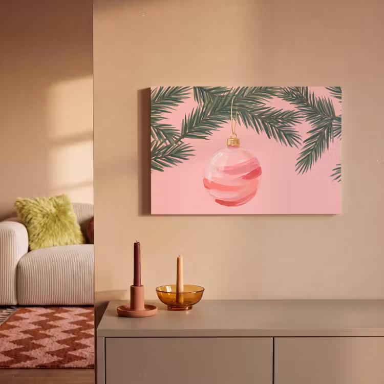 Canvas schilderij - Kerstbal - Roze - Kerst — 2