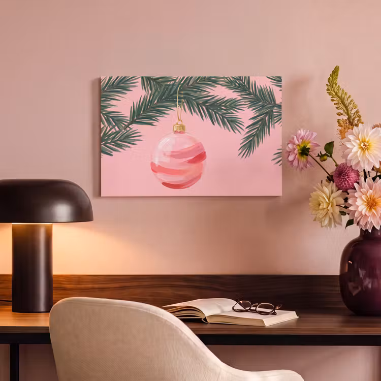 Canvas schilderij - Kerstbal - Roze - Kerst — 6