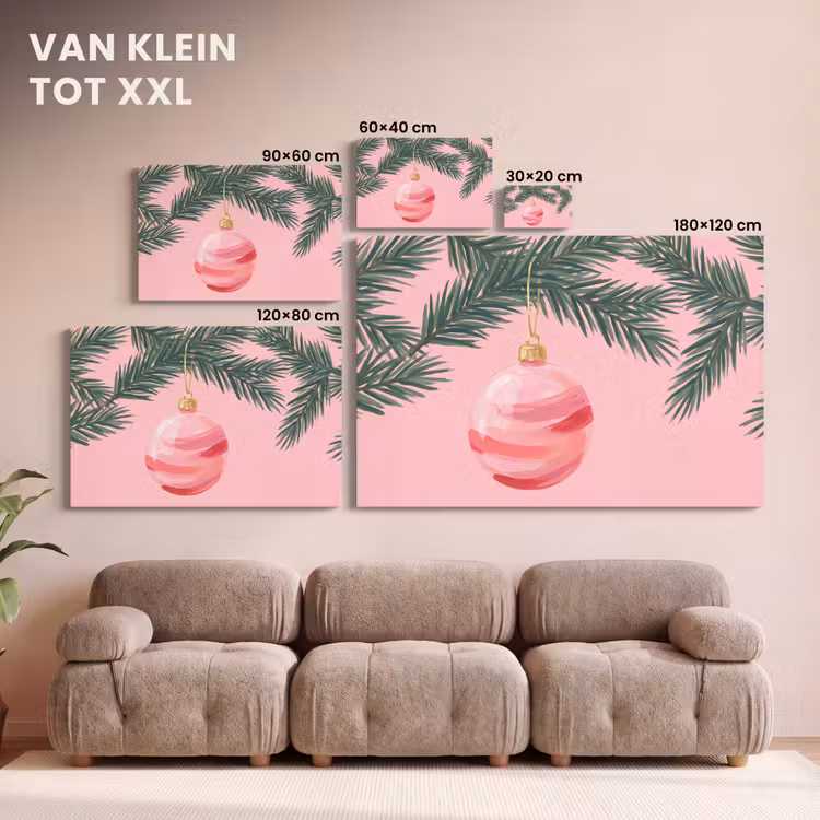 Canvas schilderij - Kerstbal - Roze - Kerst — 8