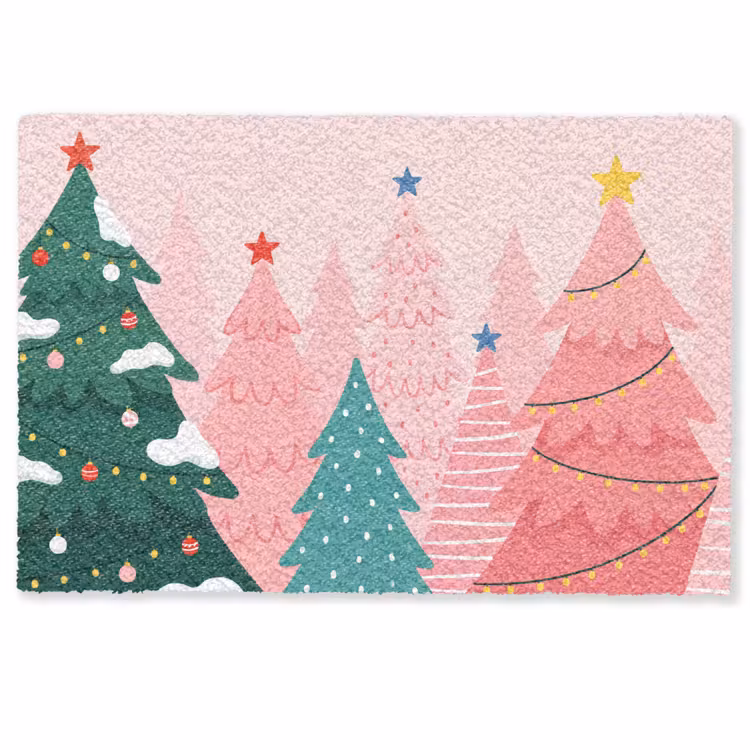 Deurmat - Kerstbomen - Illustratie - Roze