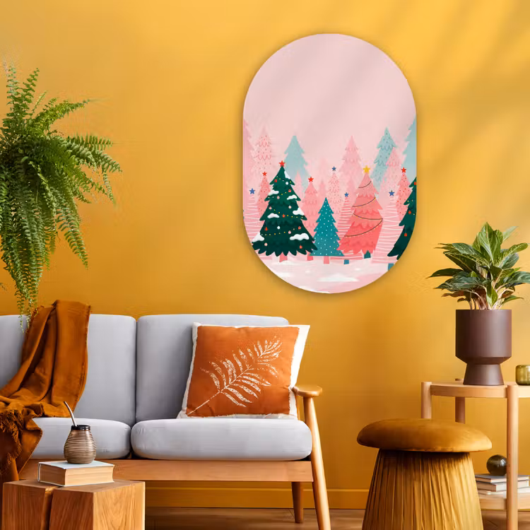 Muurovaal - Glas - Kerstbomen - Illustratie - Roze — 3