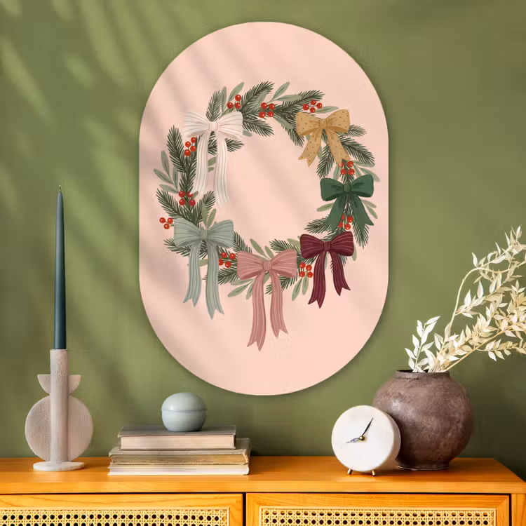 Muurovaal - Glas - Kerstkrans - Strikken - Kerst — 2