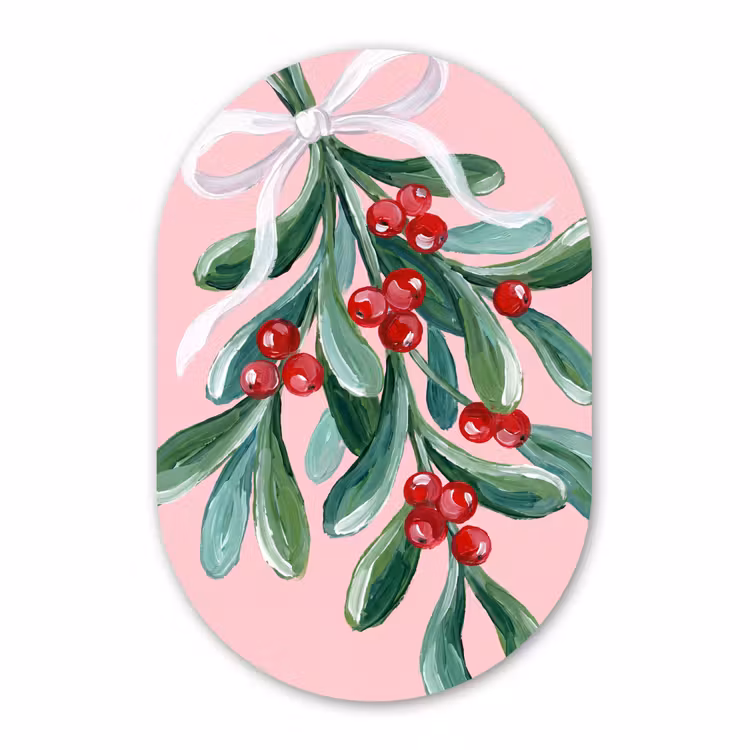 Muurovaal - Glas - Plant - Kerst - Roze — 1