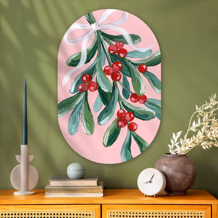 Muurovaal - Glas - Plant - Kerst - Roze — 2