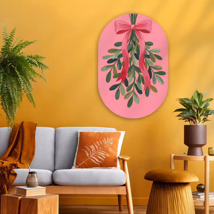 Muurovaal - Glas - Plant - Lint - Roze — 3