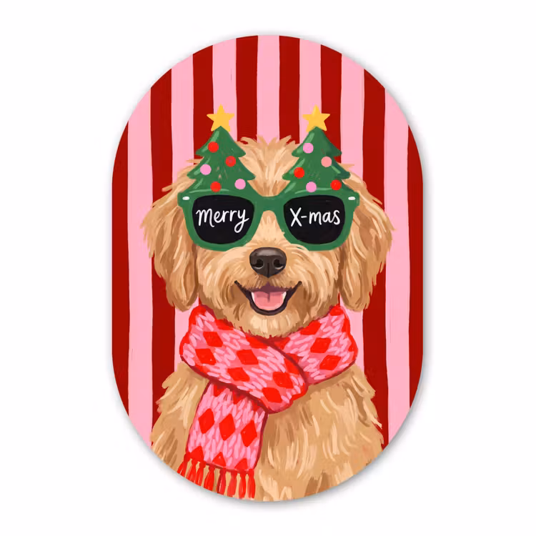 Muurovaal - Glas - Hond - Kerst - Rood — 1