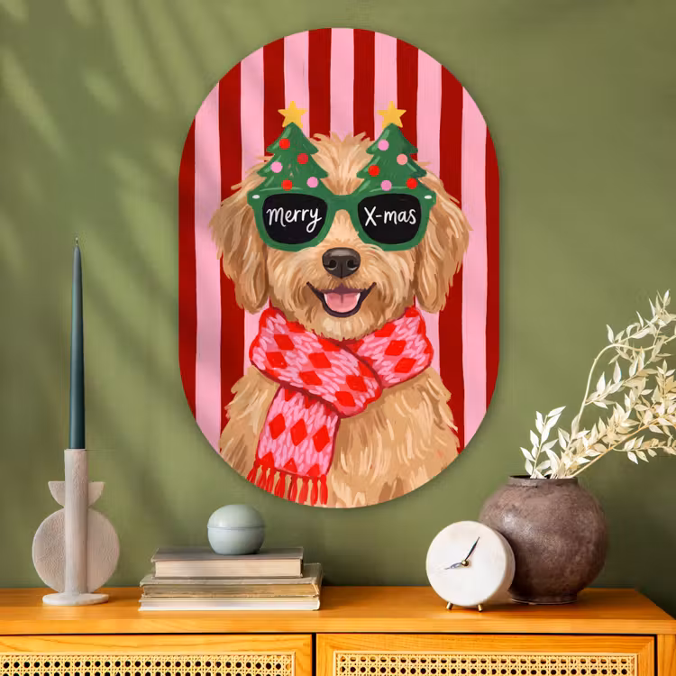 Muurovaal - Glas - Hond - Kerst - Rood — 2