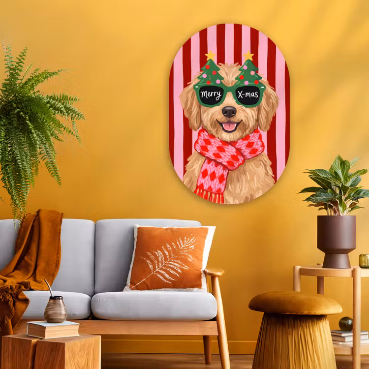 Muurovaal - Glas - Hond - Kerst - Rood — 3