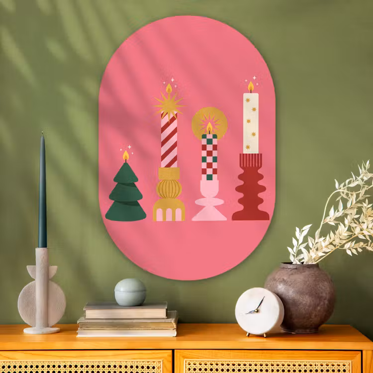 Muurovaal - Glas - Kaarsen - Feest - Roze — 2