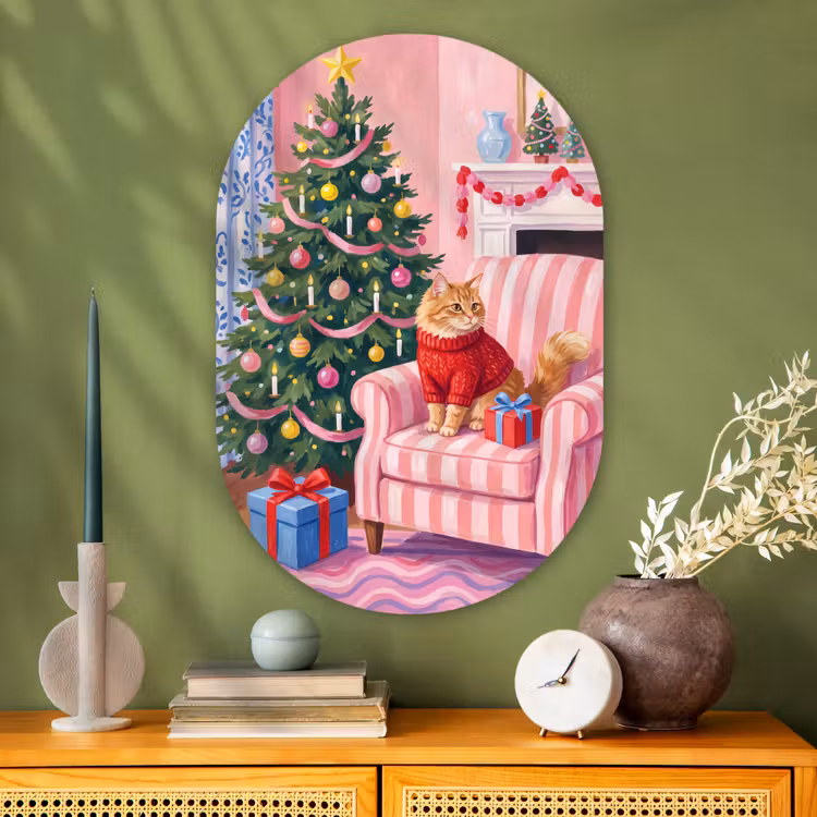 Muurovaal - Glas - Kat - Kerst - Interieur — 2