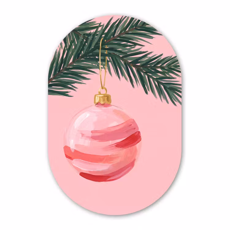 Muurovaal - Glas - Kerstbal - Roze - Kerst