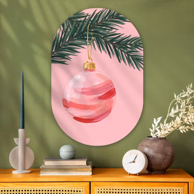 Muurovaal - Glas - Kerstbal - Roze - Kerst — 2