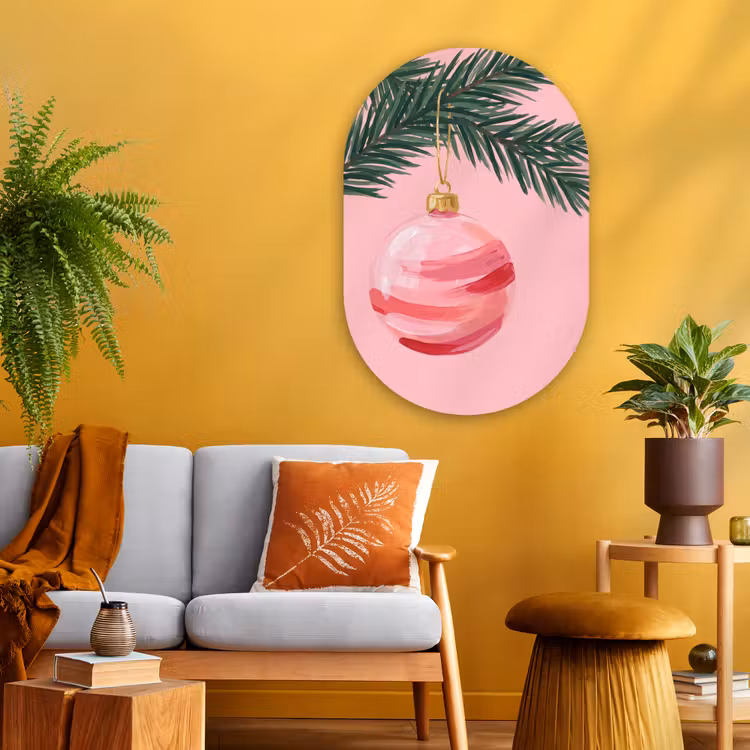 Muurovaal - Glas - Kerstbal - Roze - Kerst — 3